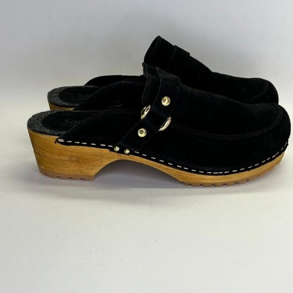 Sanita Women's  Lissy  Clog Size 42 in Black Open Back Wood Sole Slip Resistant - Picture 1 of 16